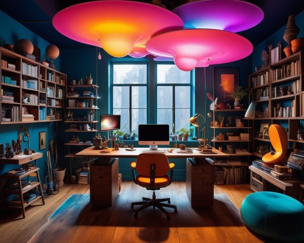 Vibrant Home Office with Colorful Design Elements