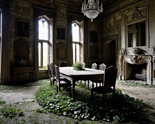 Grand Wooden Table in Nature-Reclaimed Room