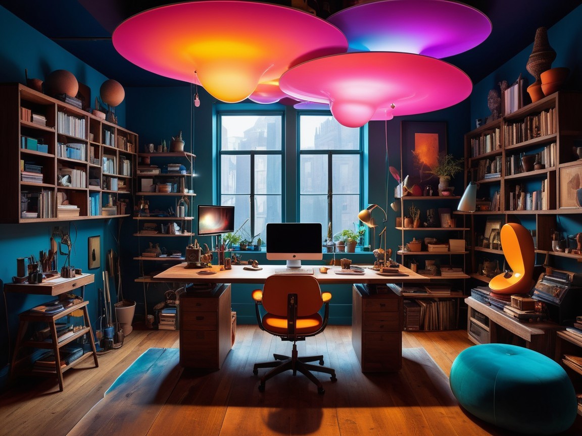 Vibrant Home Office with Colorful Design Elements