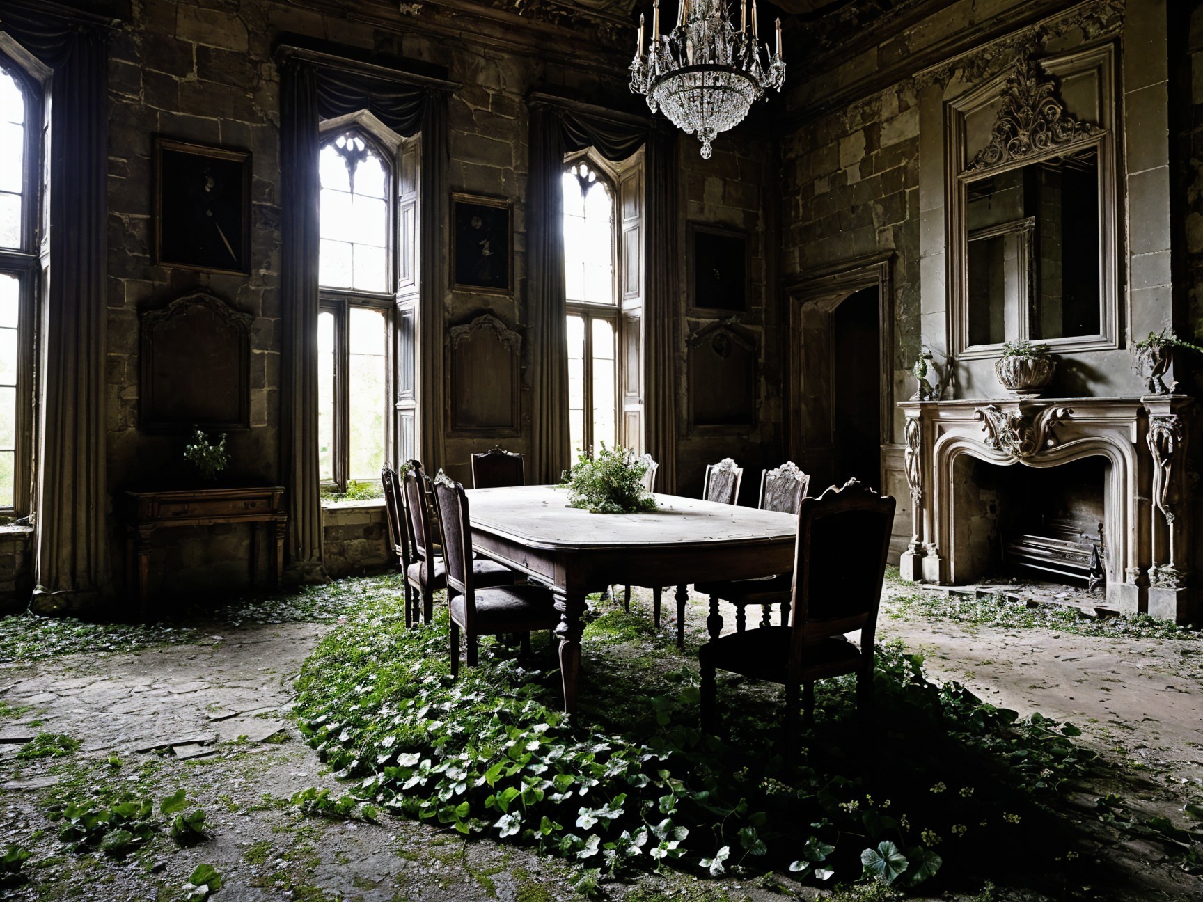 Grand Wooden Table in Nature-Reclaimed Room