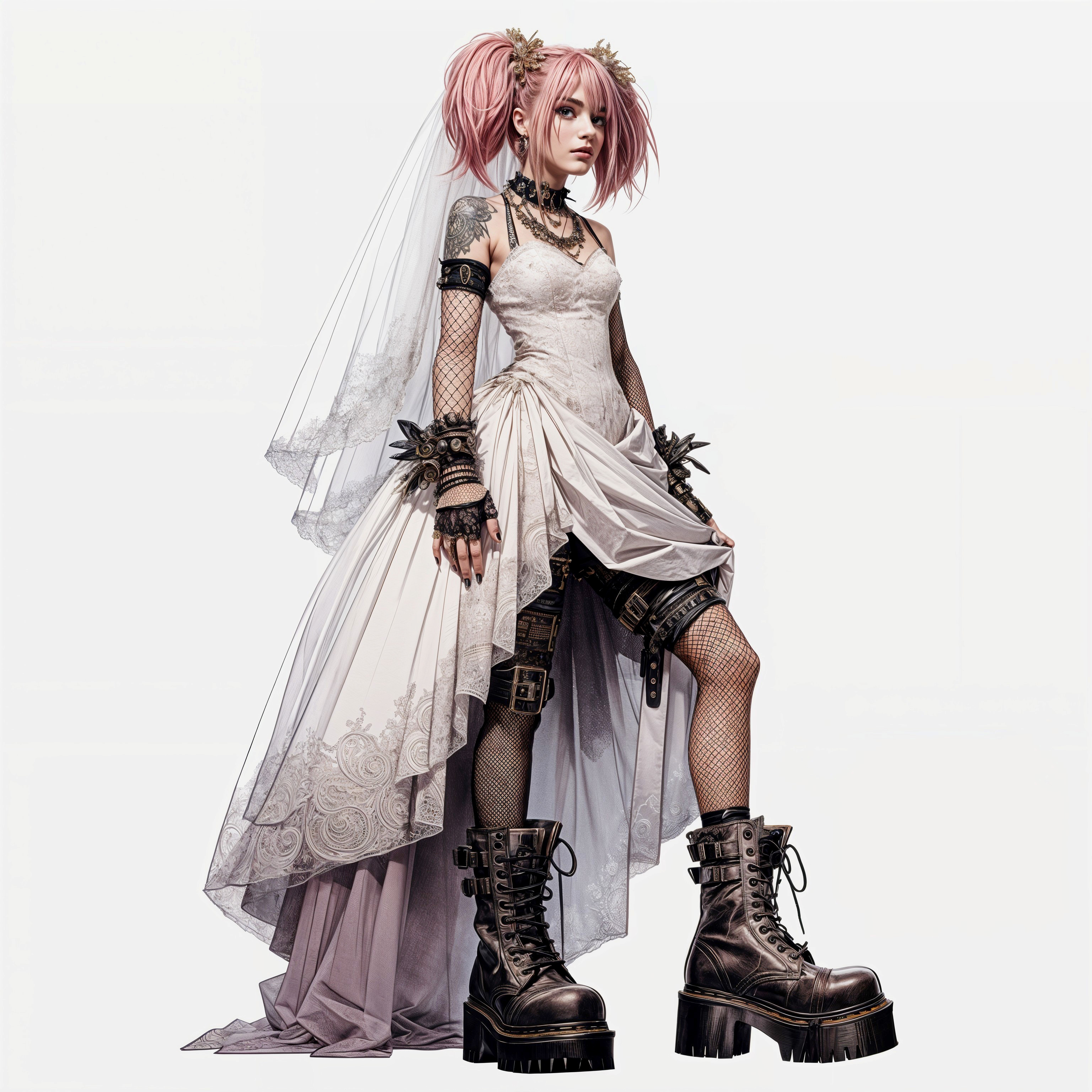 Unconventional Wedding Gown with Edgy Accessories