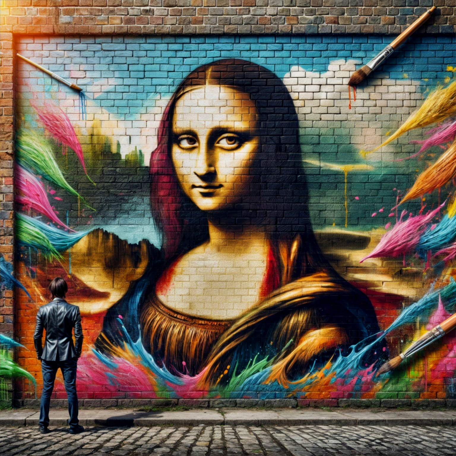 Vibrant Street Mural of Iconic Mona Lisa Design
