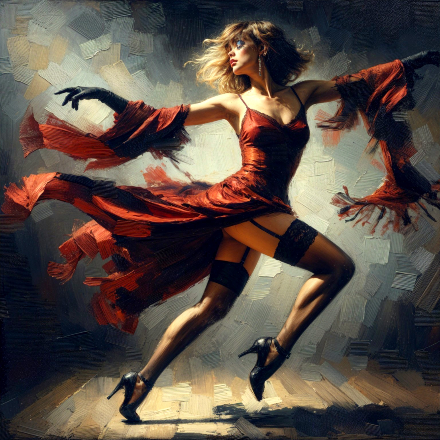 Dancer in Red Dress Exhibits Elegance and Energy