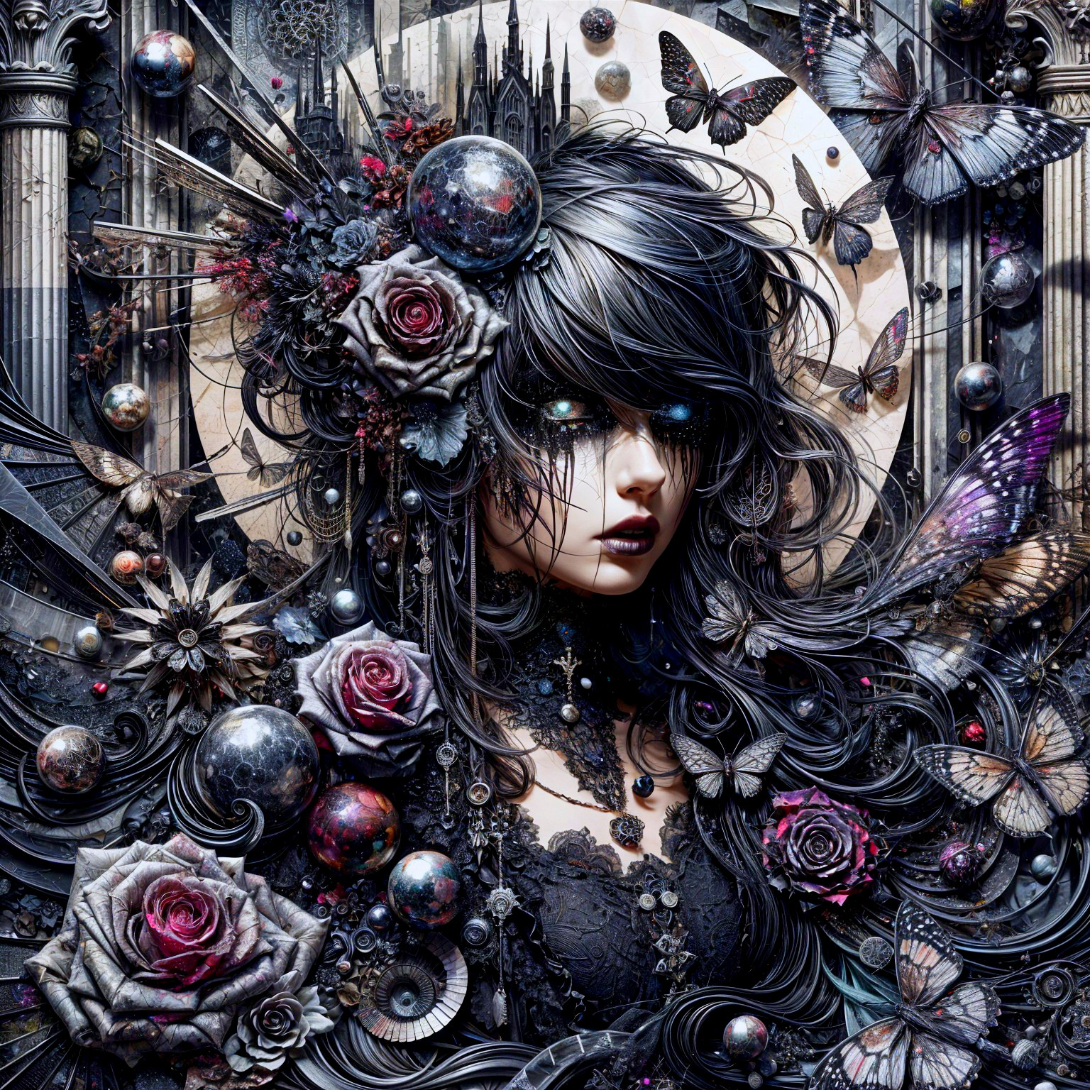 Gothic Elegance with Roses and Celestial Elements