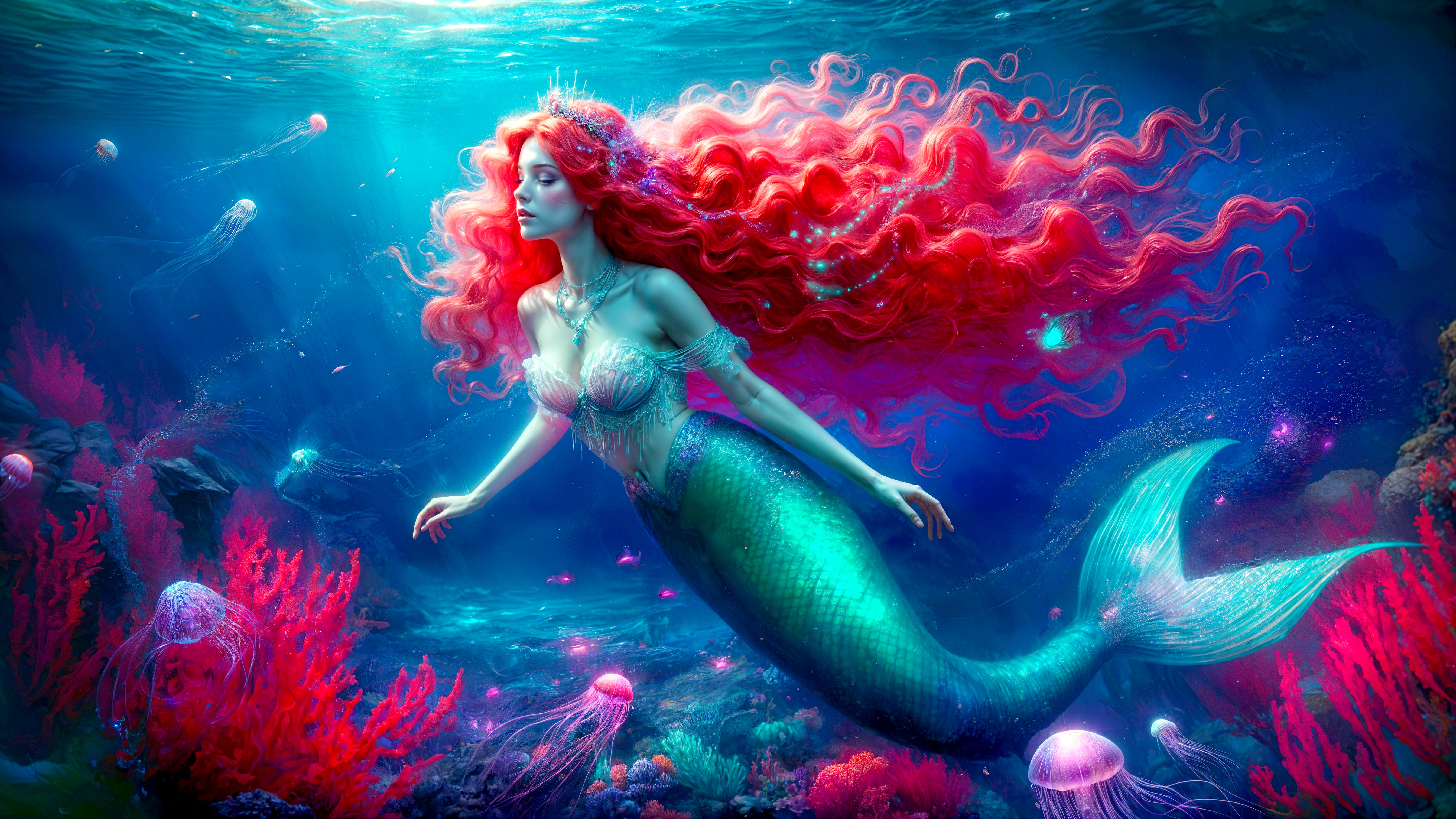 Vibrant Underwater Scene with Mermaid and Coral