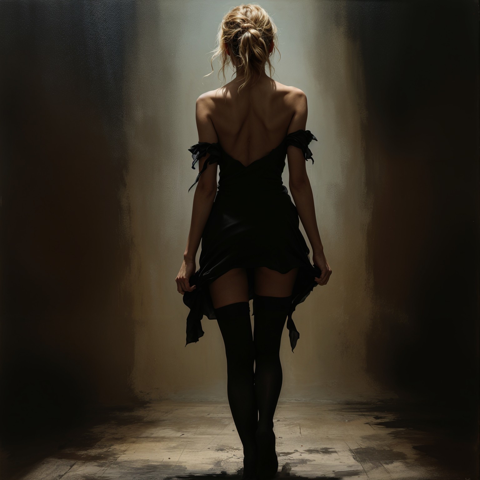 Silhouette of a Woman in Elegant Black Dress