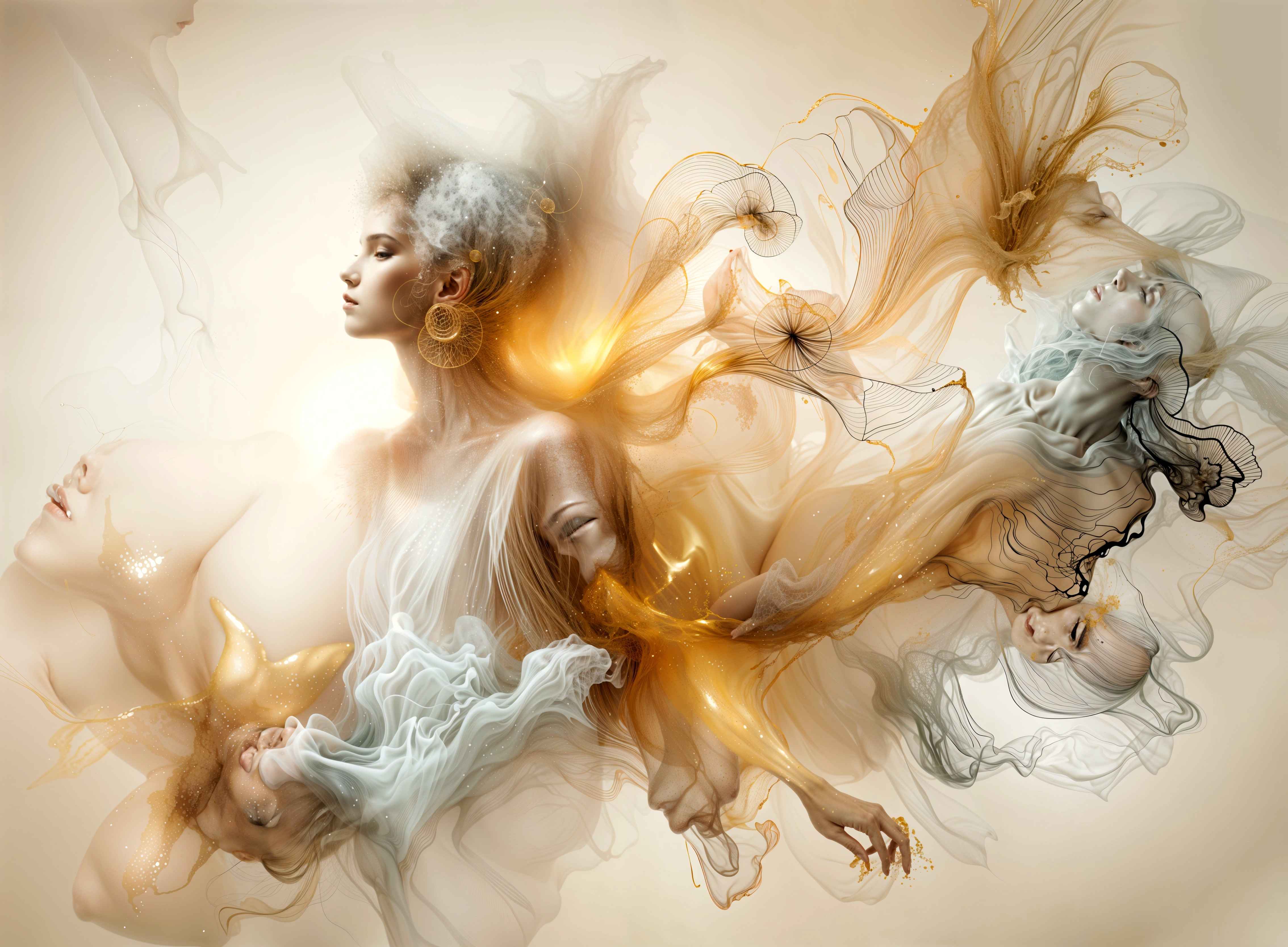 Ethereal Figures with Flowing Textures in Soft Hues