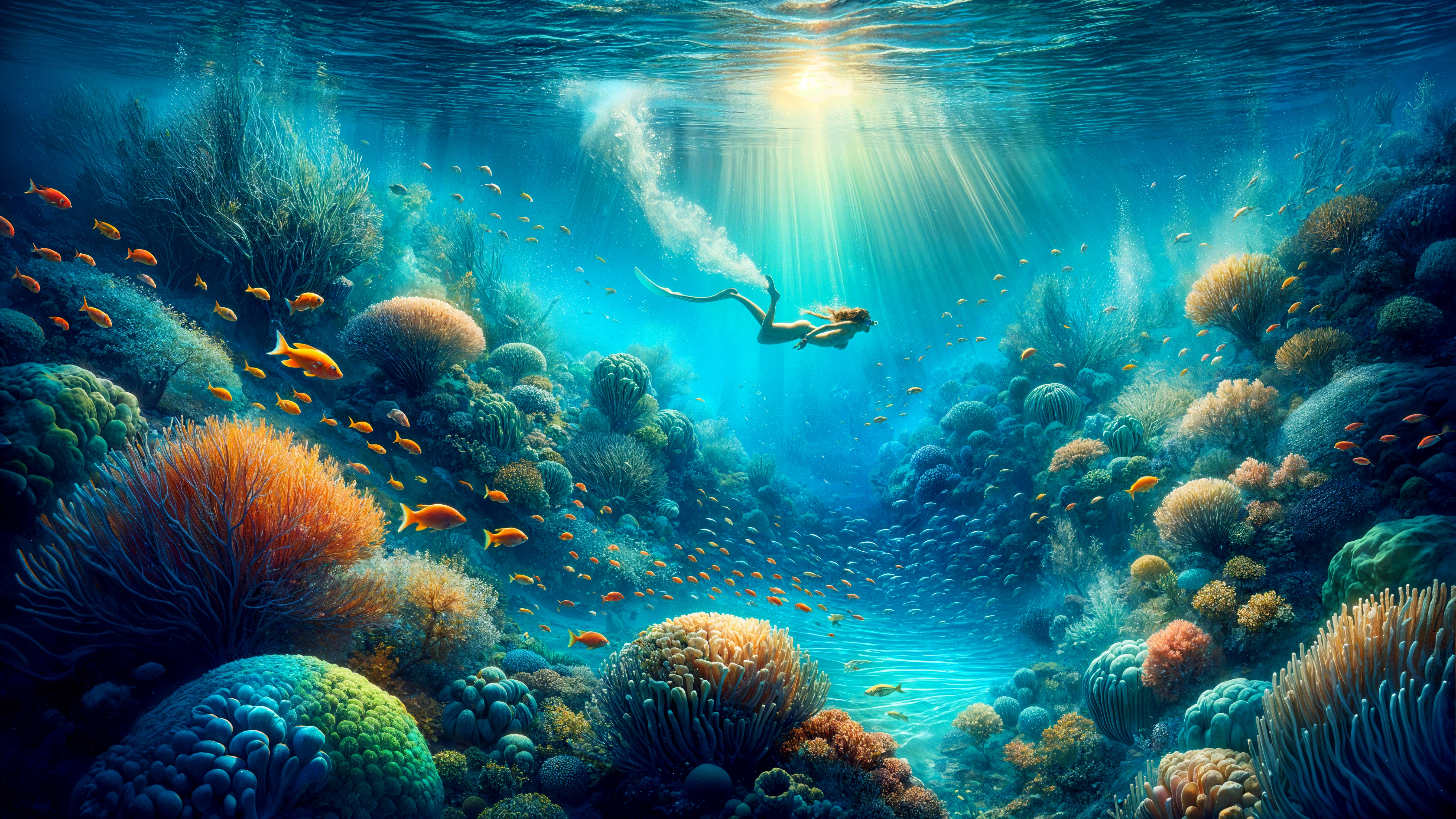 Underwater Scene of Coral Reefs and Colorful Fish