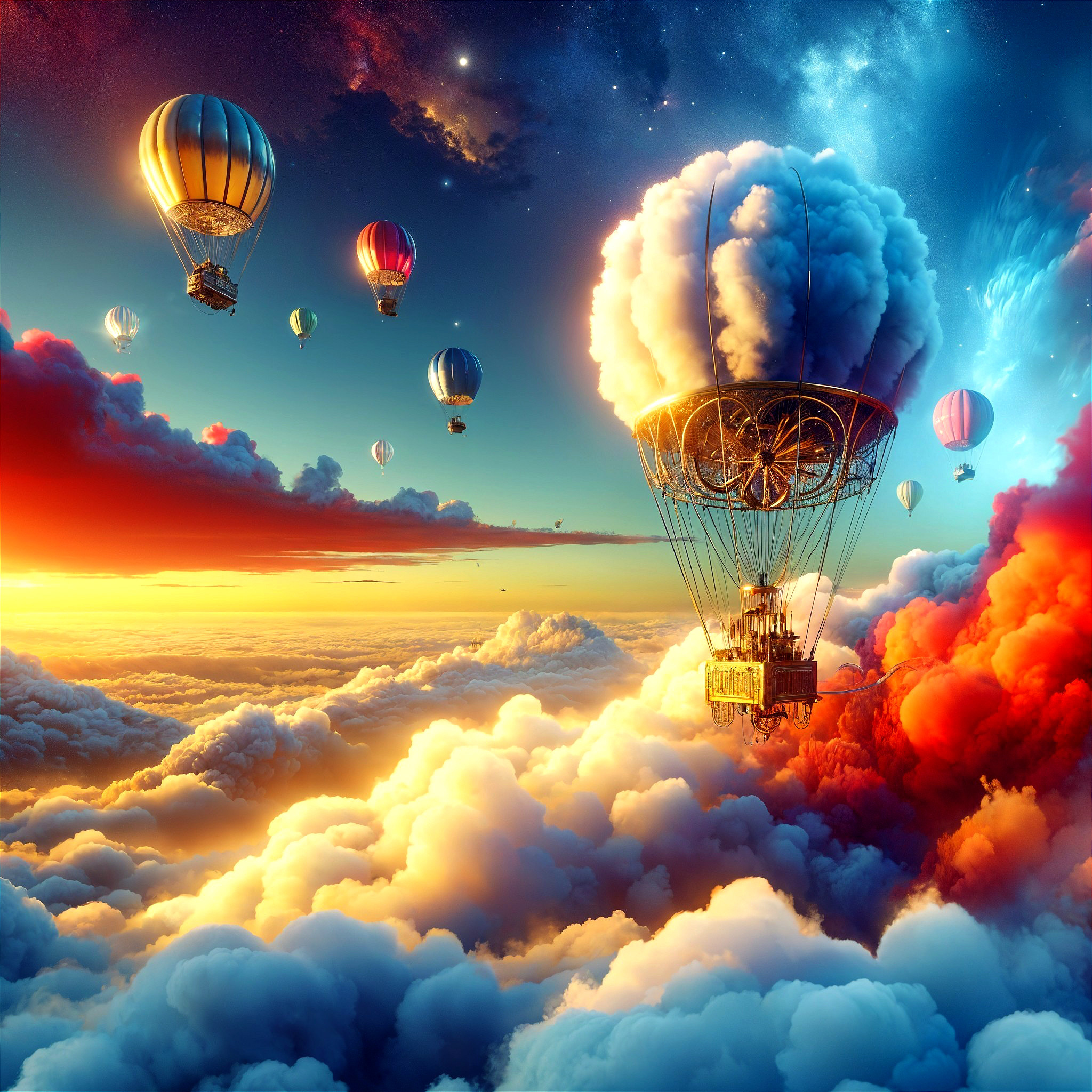 Hot Air Balloons in a Colorful Sunset Sky