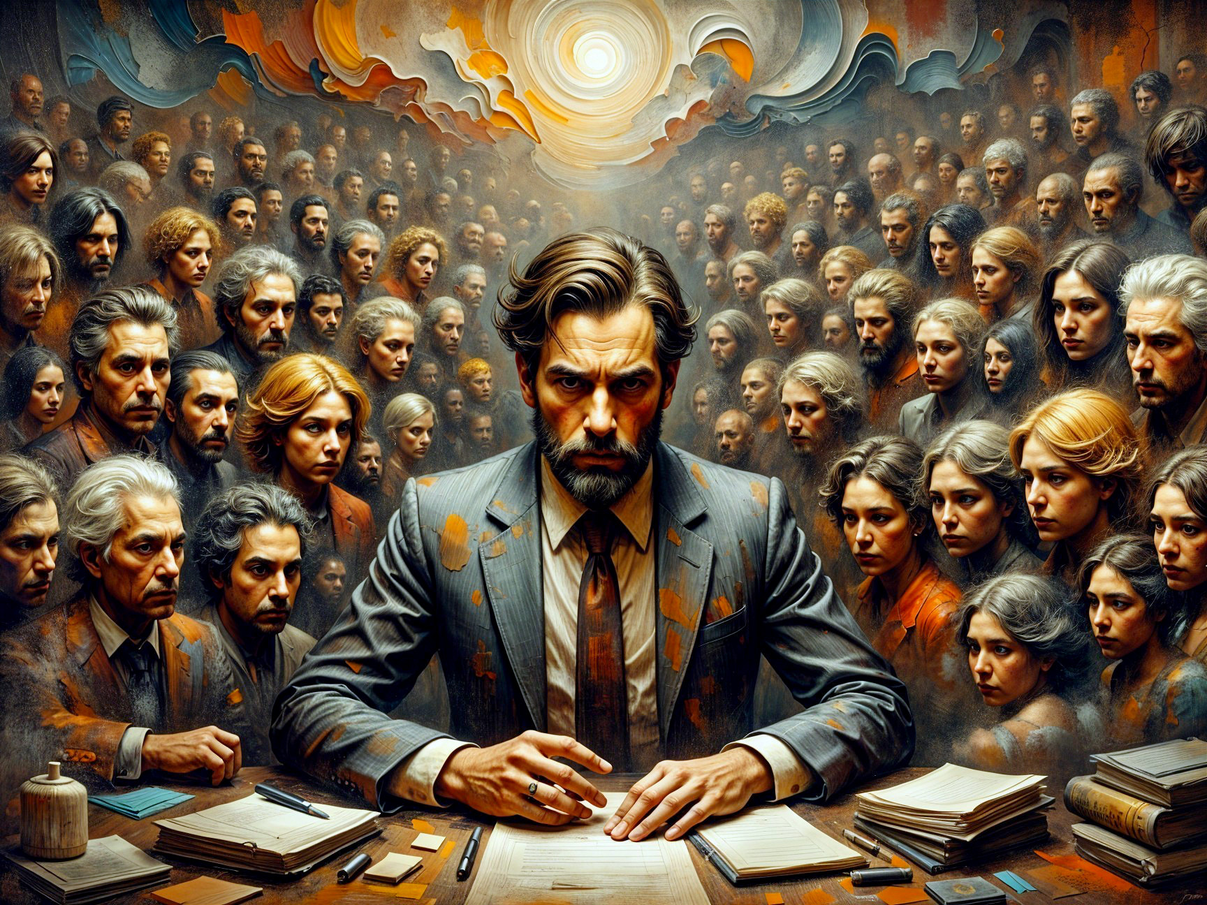 Surreal Scene of Contemplation with Emotional Faces