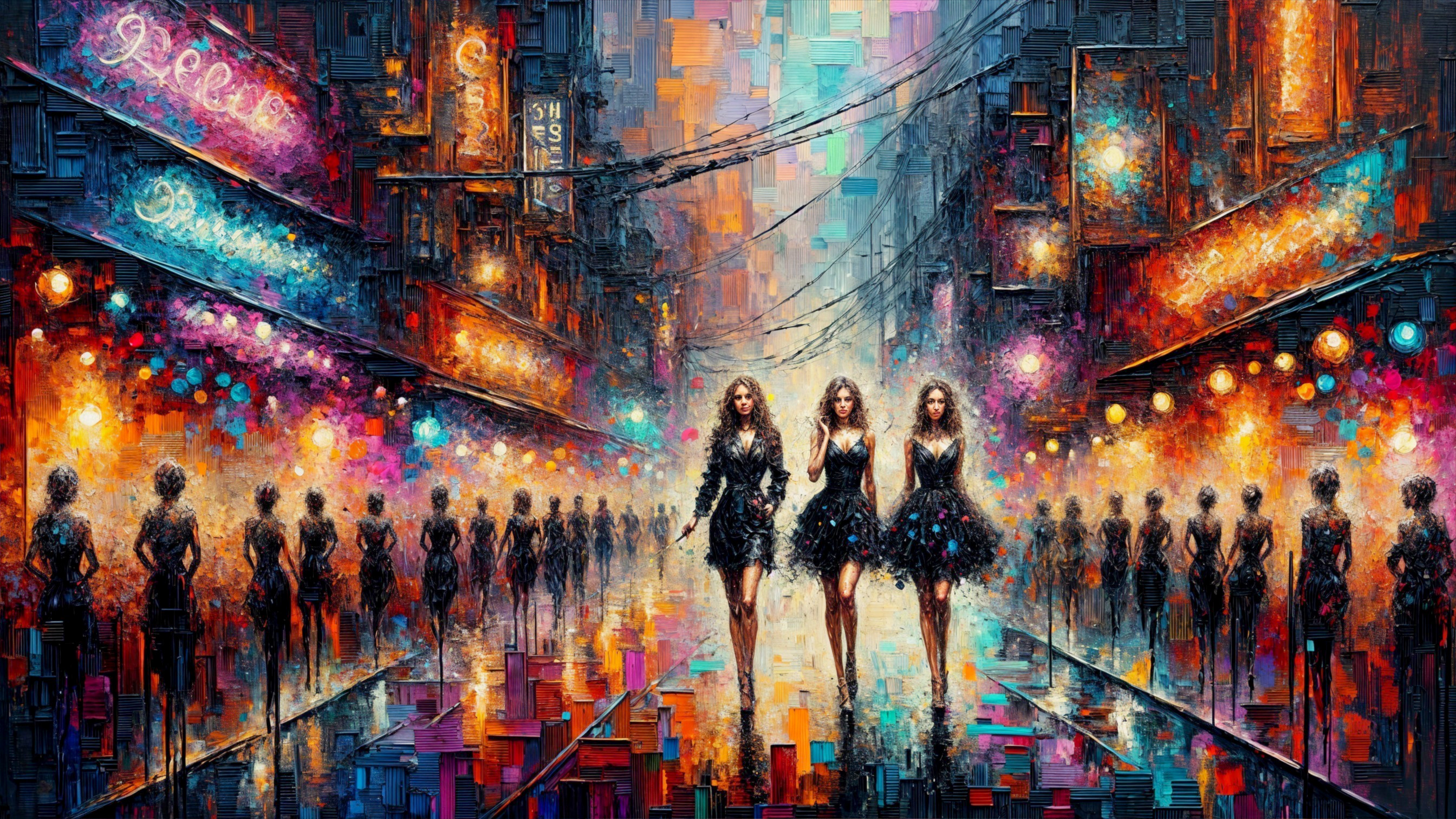 Vibrant Abstract Night City Scene with Neon Lights