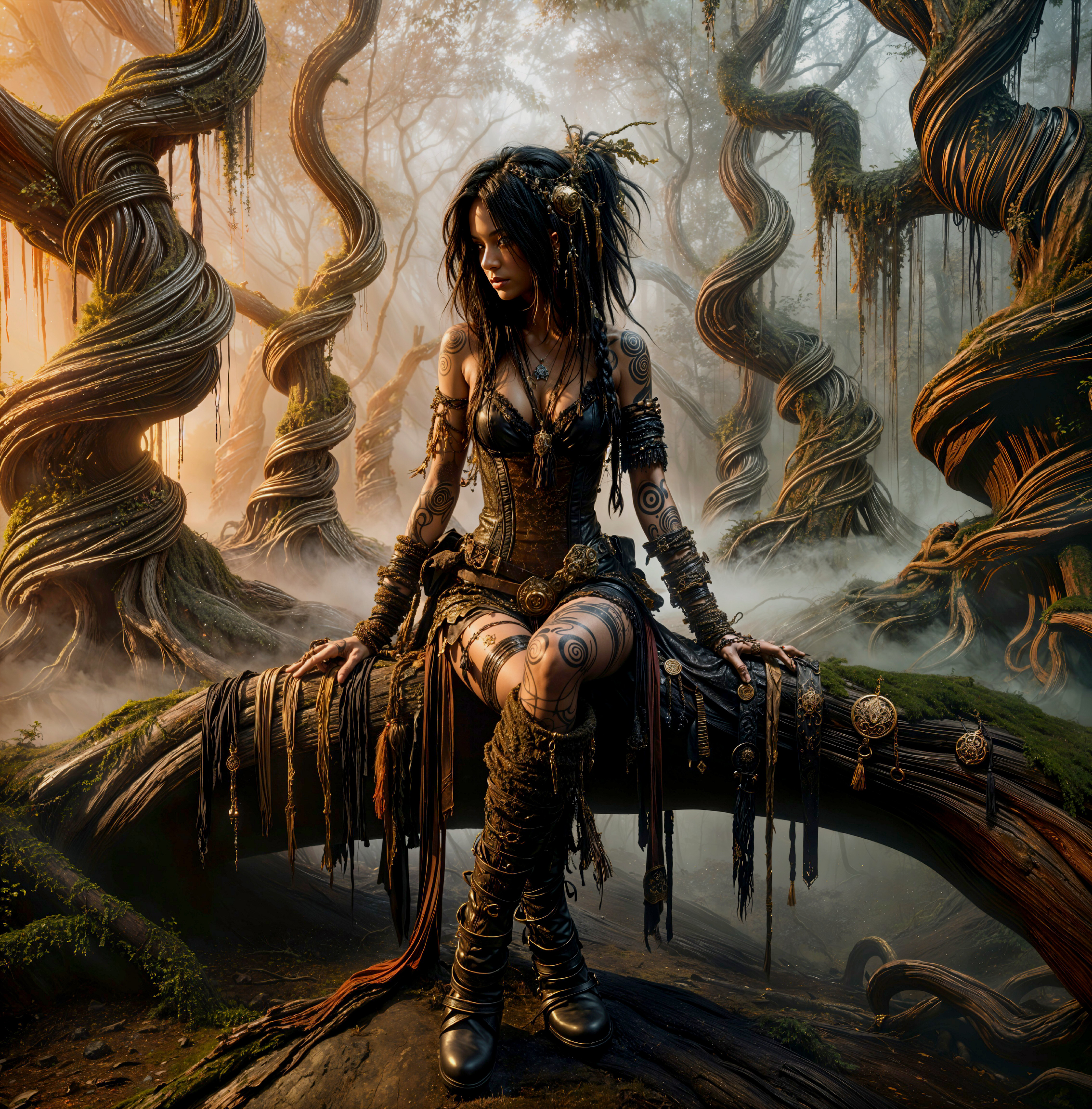 Mystical Woman in Enchanted Forest Setting