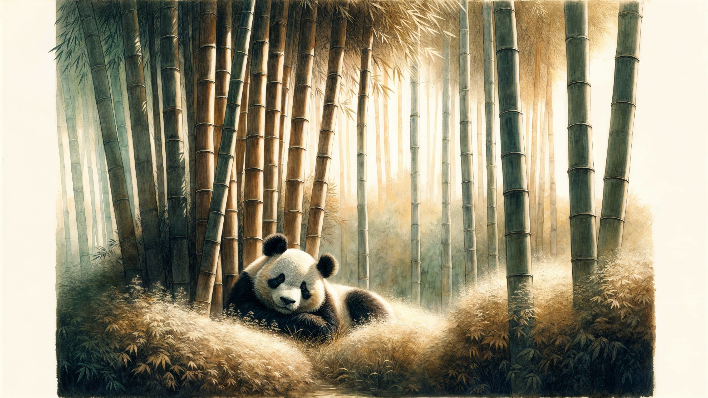 Panda Resting in a Serene Bamboo Forest Setting