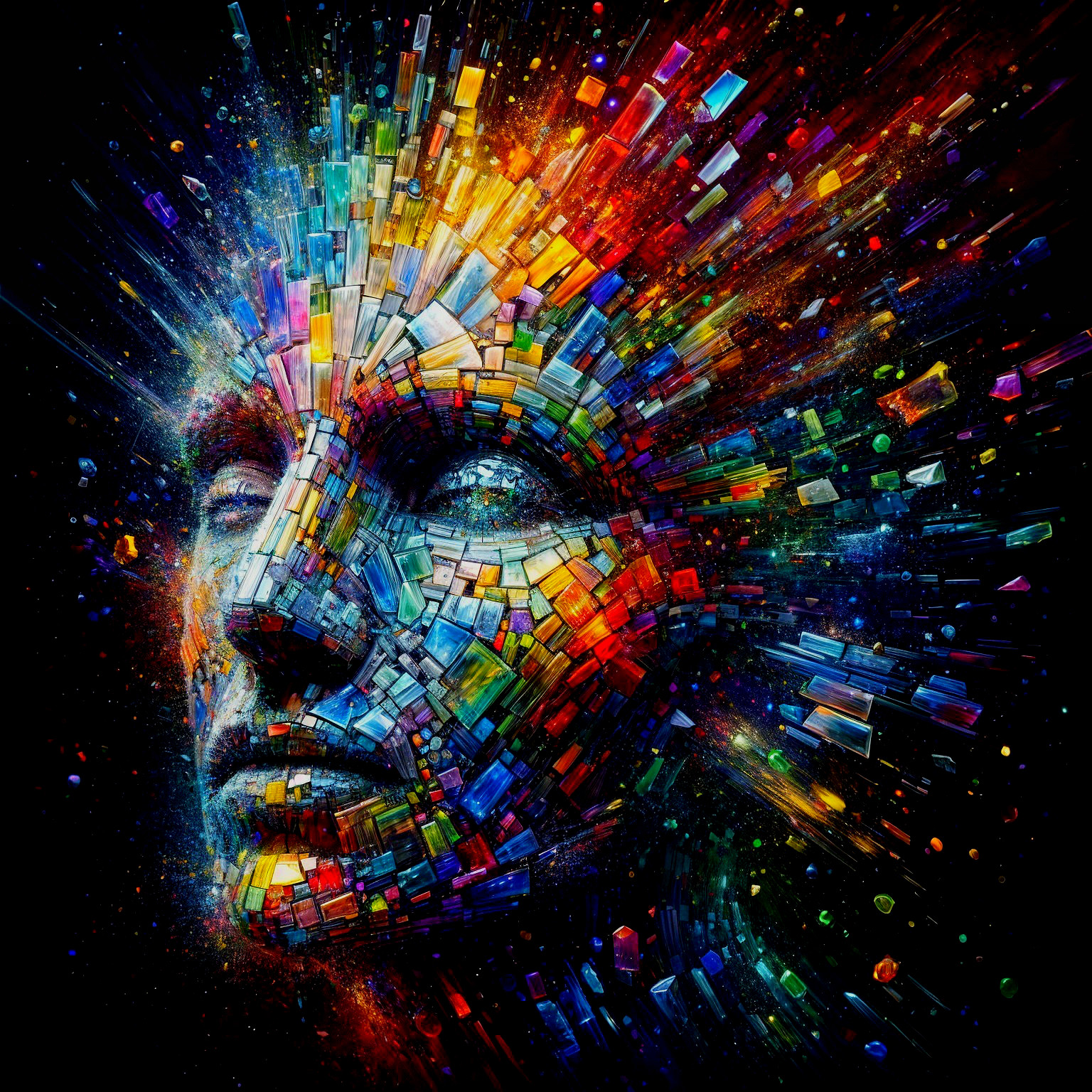 Abstract Human Face in Colorful Geometric Shapes