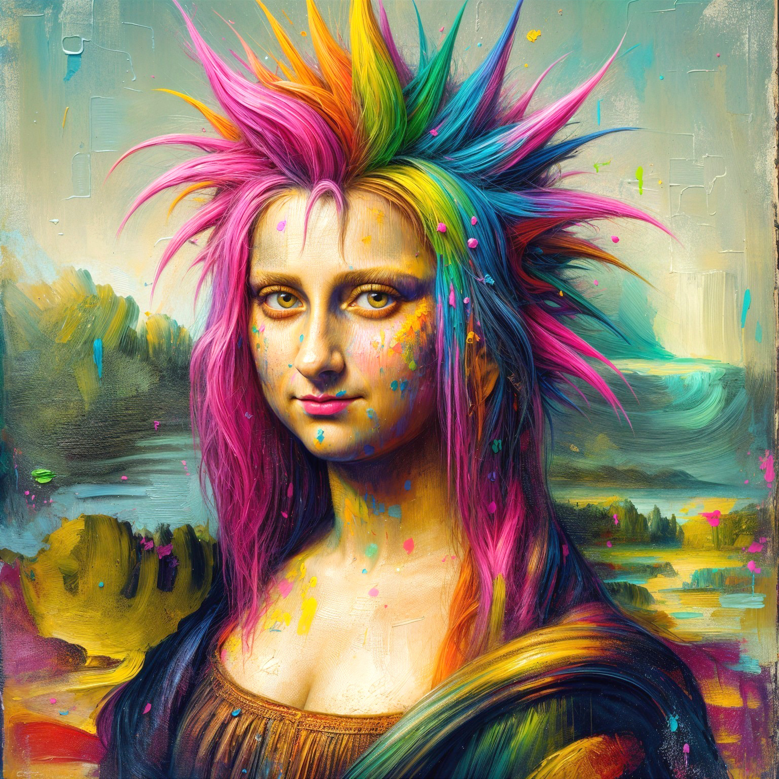Reimagined Portrait with Vibrant Hair and Dreamy Background