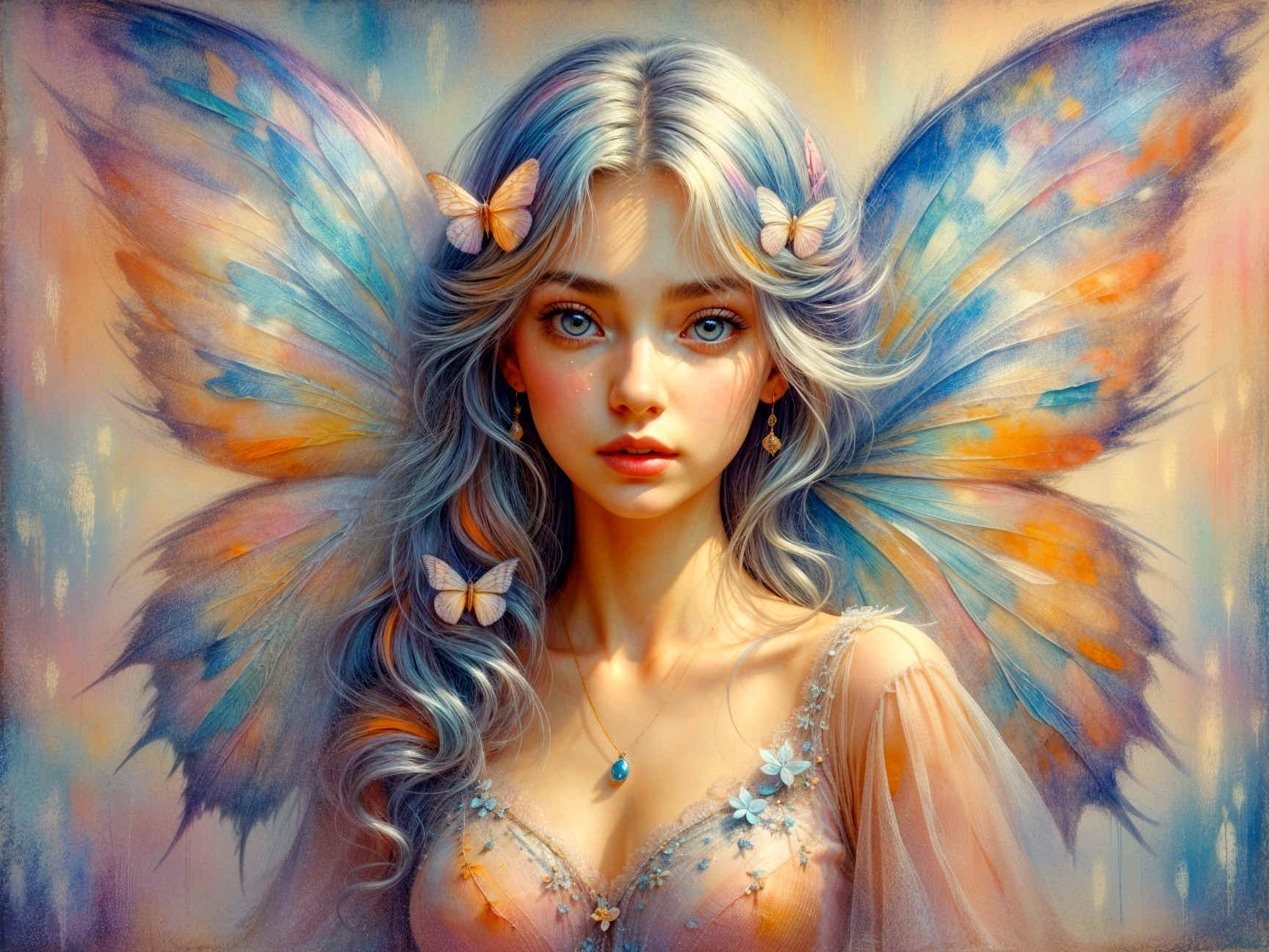 Whimsical Portrait of a Young Woman with Butterflies