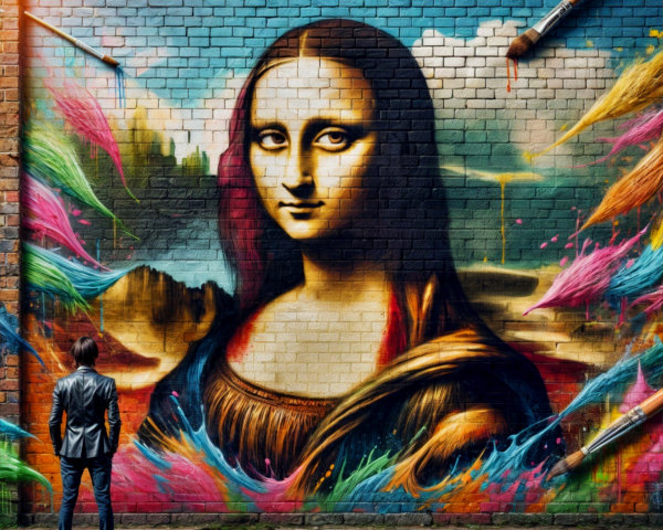 Vibrant Street Mural of Iconic Mona Lisa Design