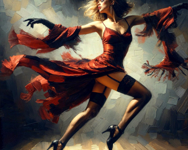 Dancer in Red Dress Exhibits Elegance and Energy
