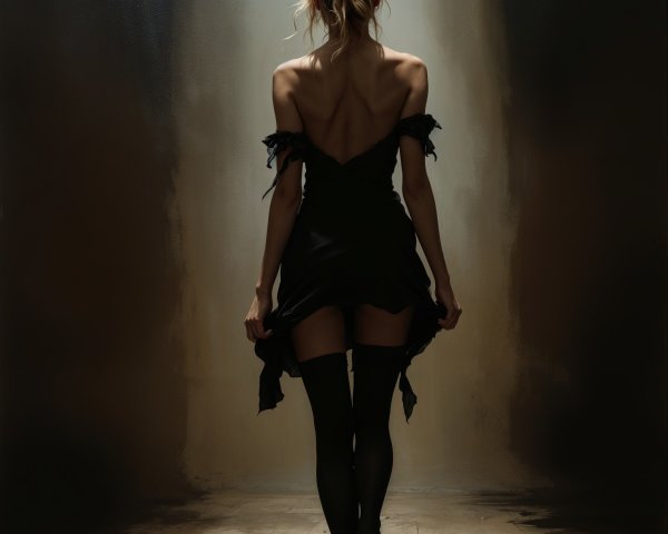 Silhouette of a Woman in Elegant Black Dress