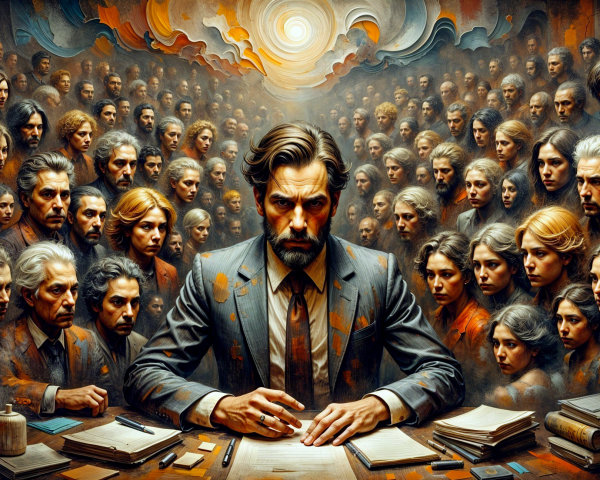 Surreal Scene of Contemplation with Emotional Faces