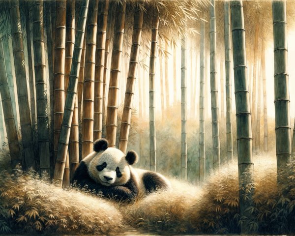 Panda Resting in a Serene Bamboo Forest Setting