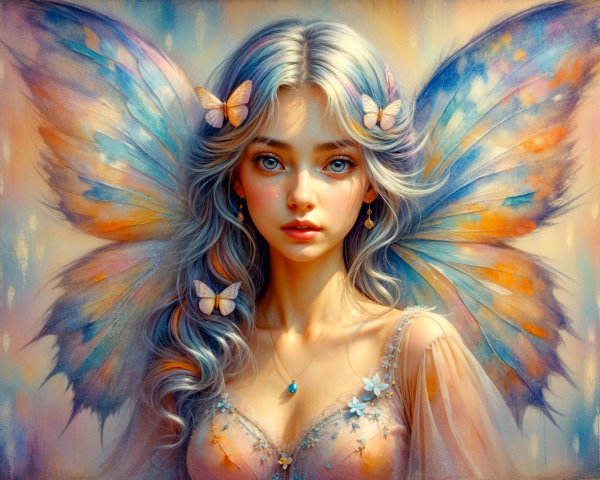 Whimsical Portrait of a Young Woman with Butterflies