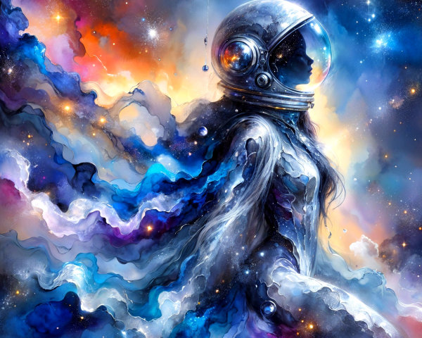 Astronaut Silhouette in Colorful Cosmic Scene