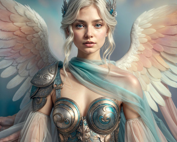 Majestic Figure with Ethereal Wings and Elegant Armor