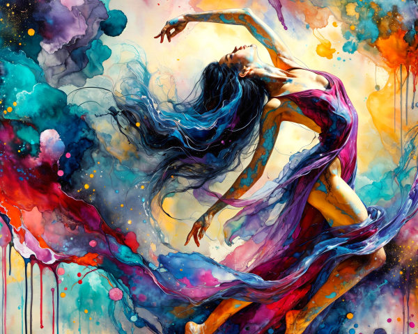 Graceful dancer in vibrant, colorful backdrop