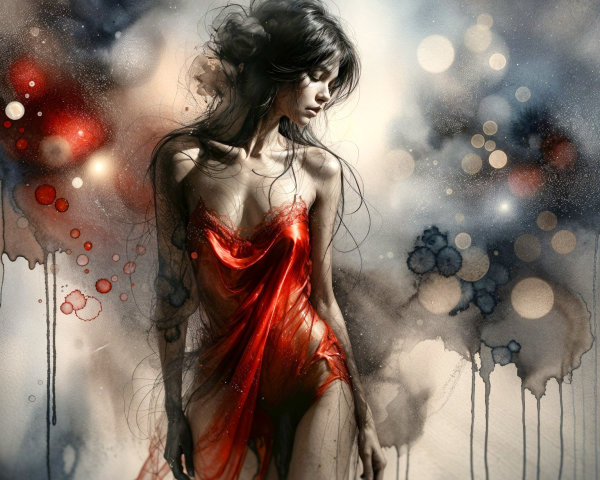 Artistic Illustration of Woman in Flowing Red Garment