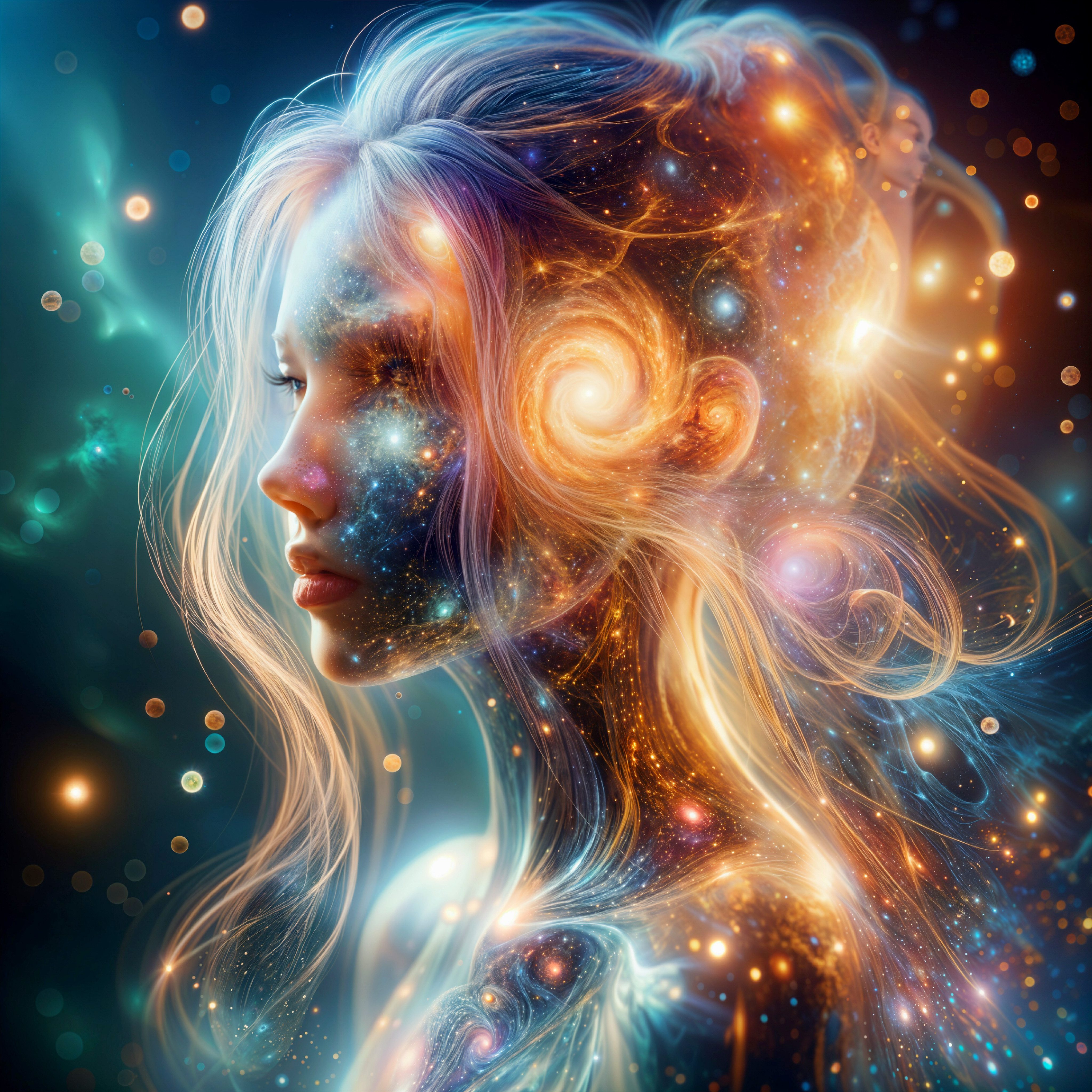 Celestial-Themed Female Figure with Cosmic Elements