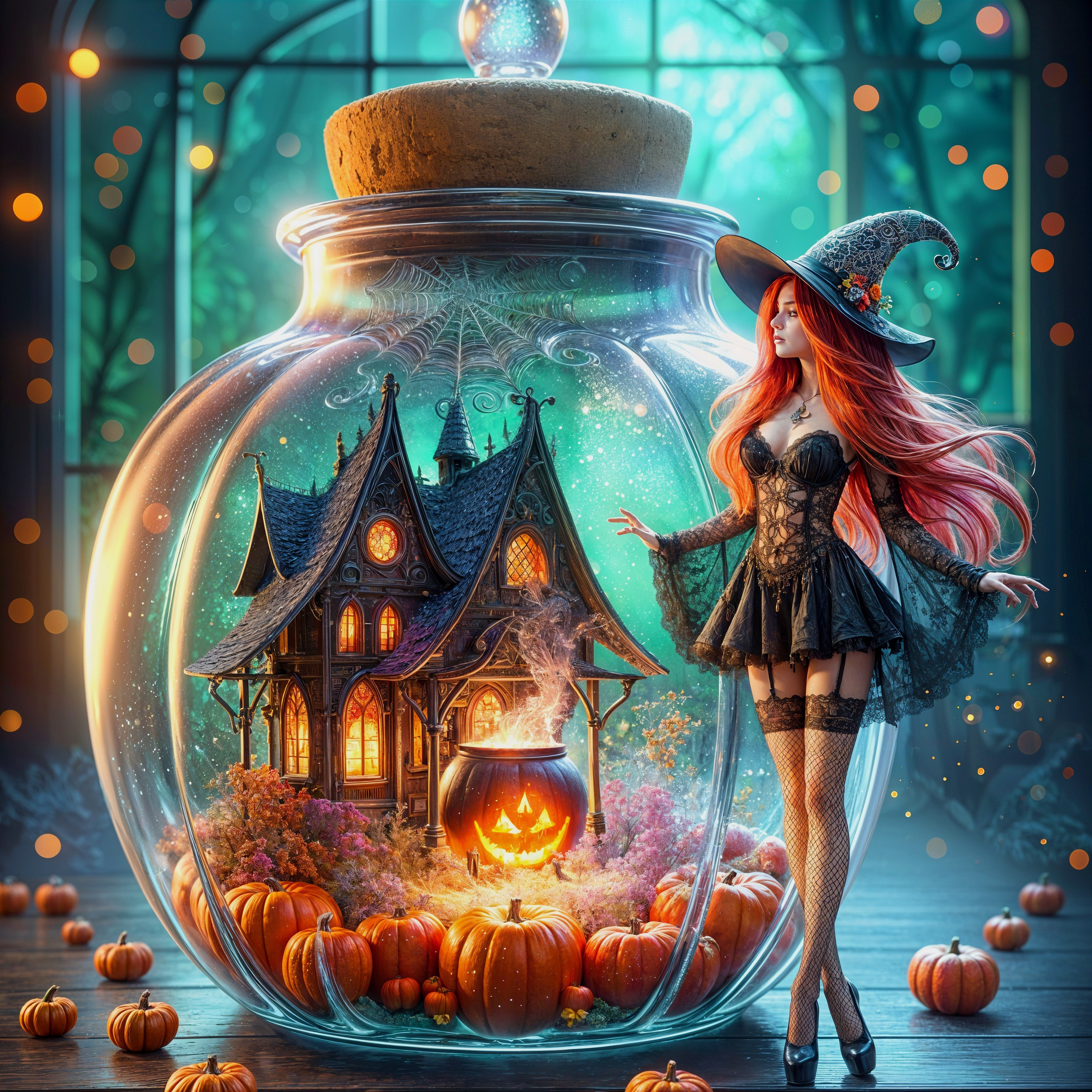 Whimsical Halloween Scene in a Glass Jar