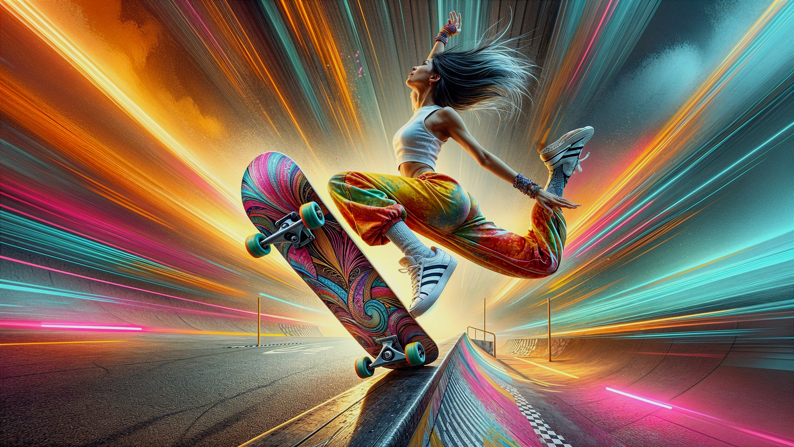 Skater Mid-Air in Colorful, Energetic Scene