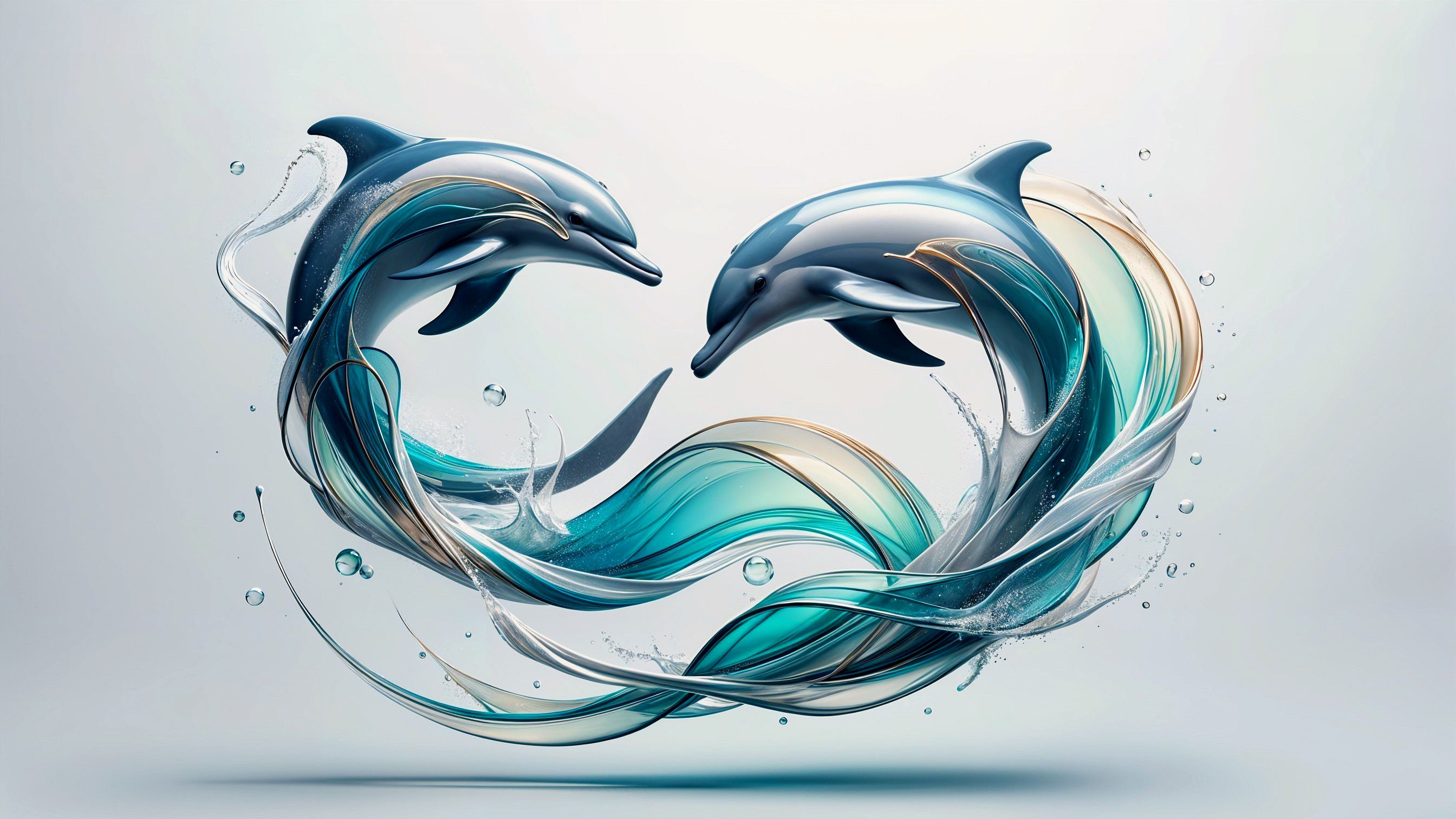 Stylized Dolphins Swimming in Blue and Turquoise Tones