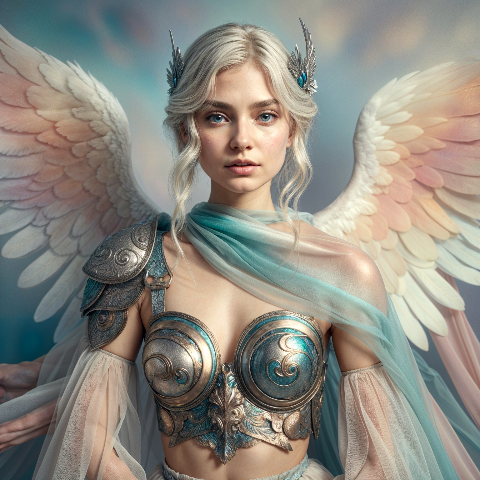 Majestic Figure with Ethereal Wings and Elegant Armor