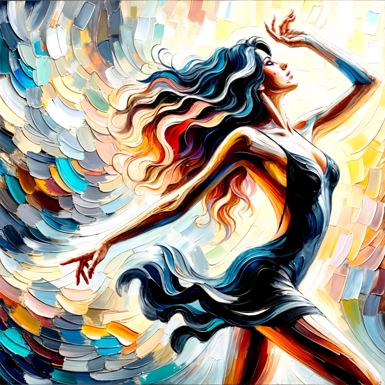 Colorful Abstract Painting of a Woman in Motion