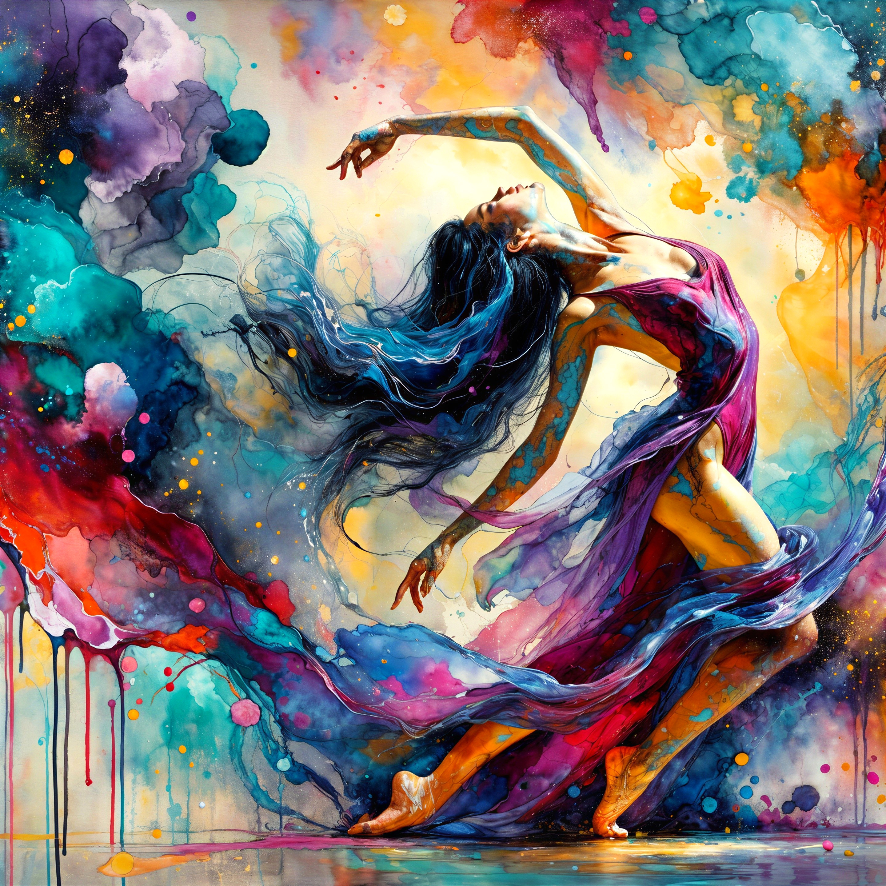 Graceful dancer in vibrant, colorful backdrop