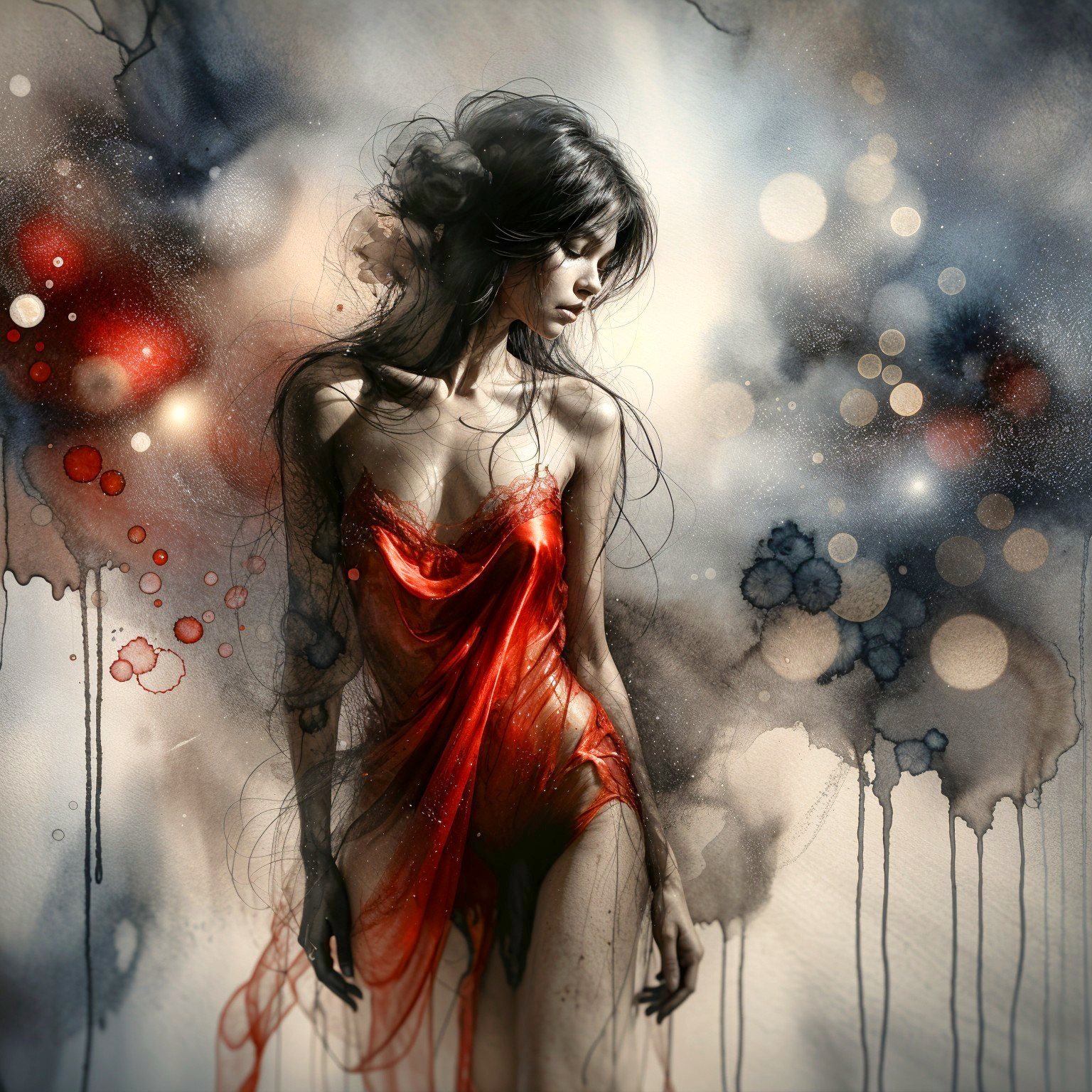 Artistic Illustration of Woman in Flowing Red Garment