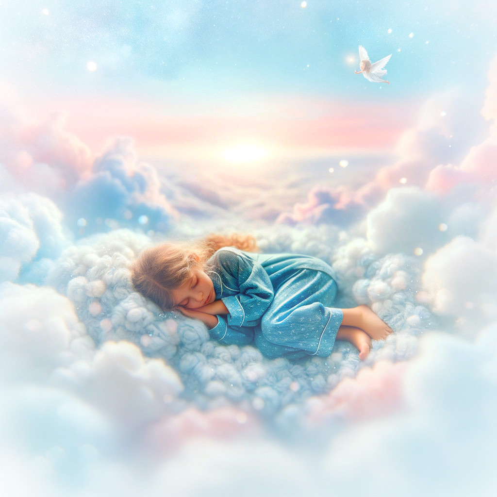 Young Girl Sleeping on a Cloud in Pastel Hues