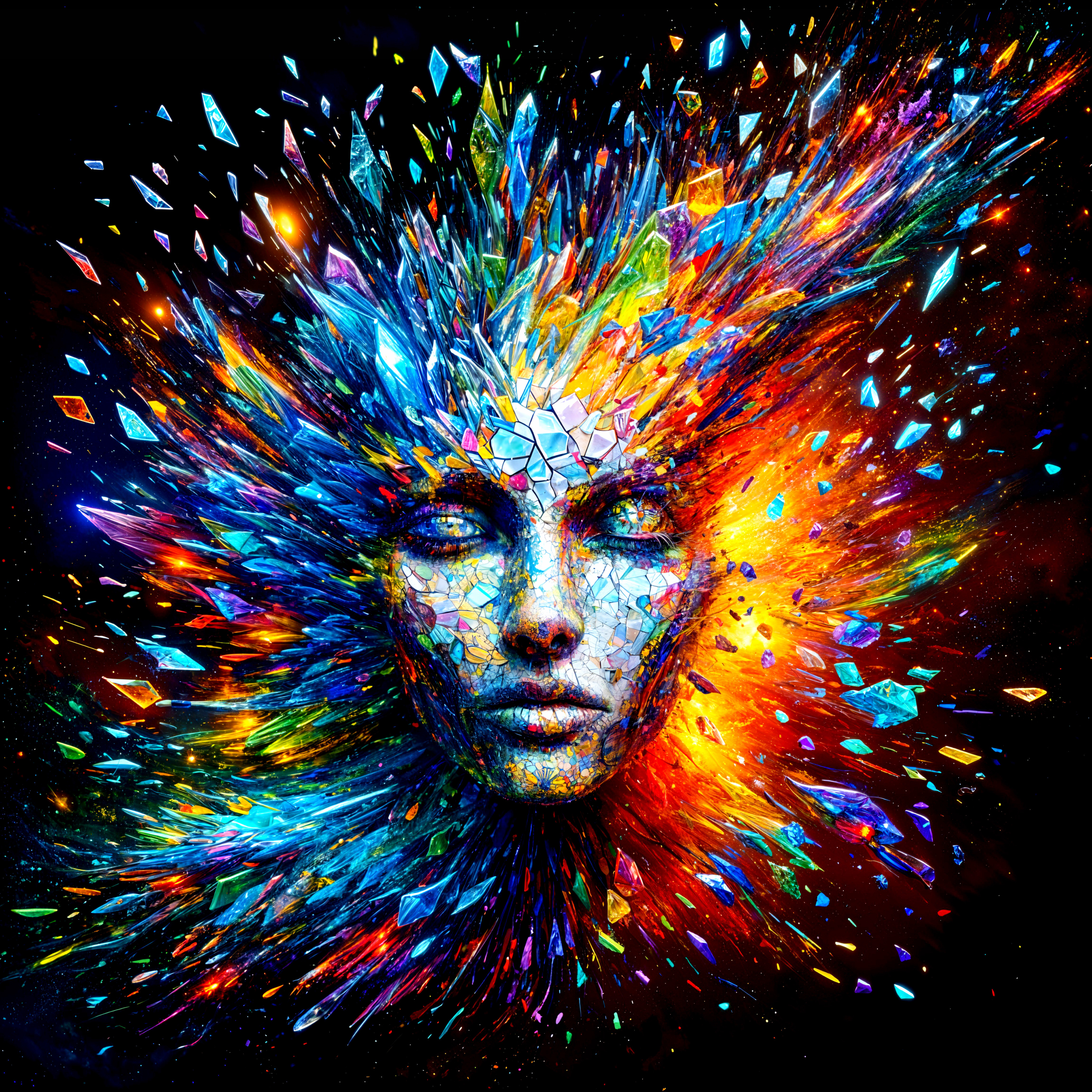 Abstract Face Made of Colorful Crystal Shards