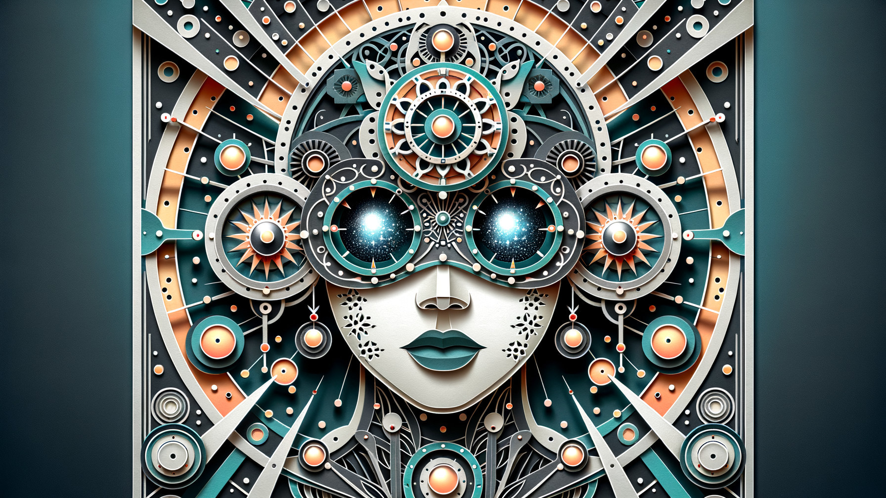 Stylized Female Face with Geometric Steampunk Design