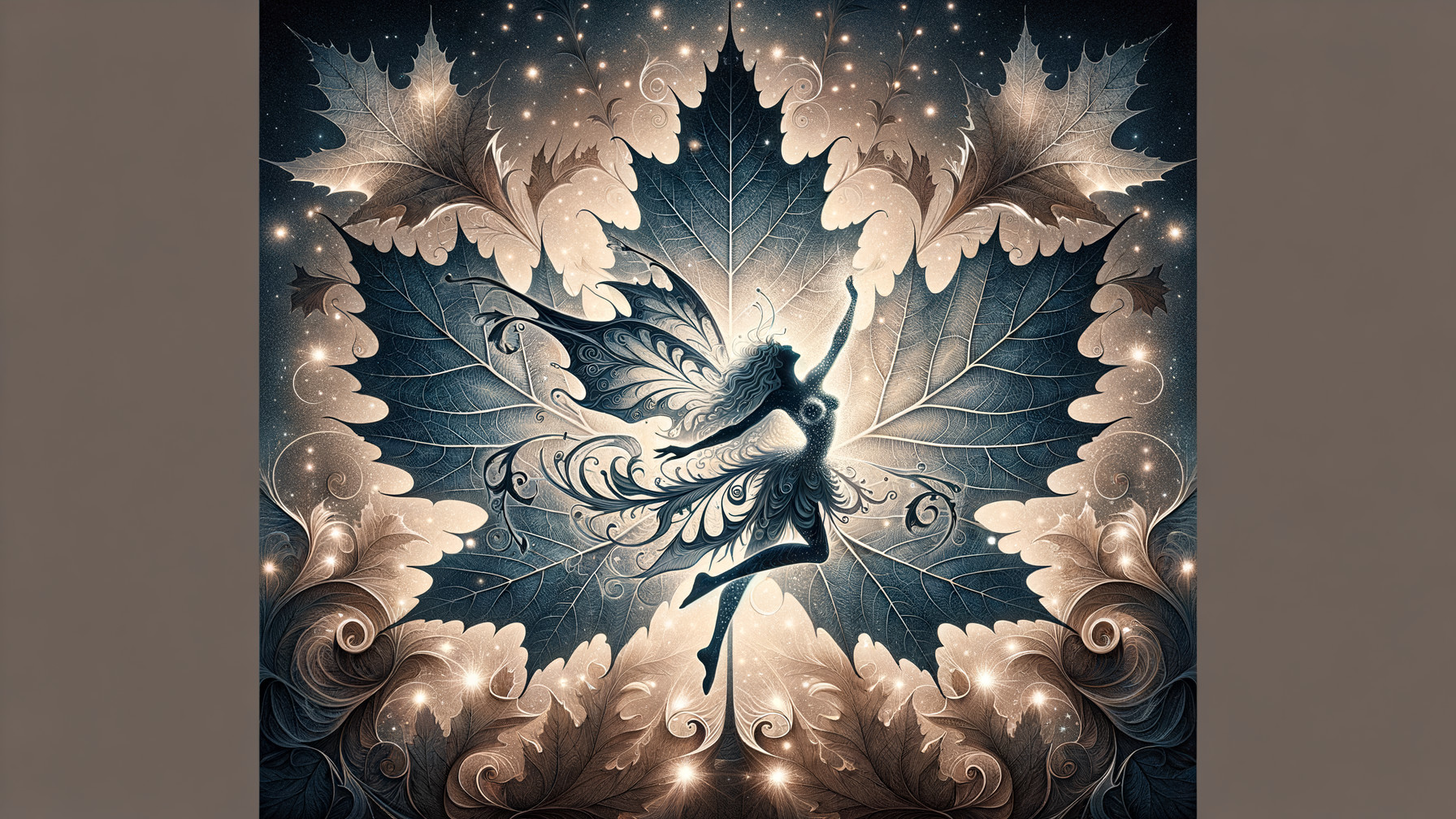Fairy Dance Among Intricate Leaf Patterns and Stars