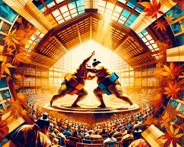 Sumo Wrestling Match in Vibrant Arena Setting