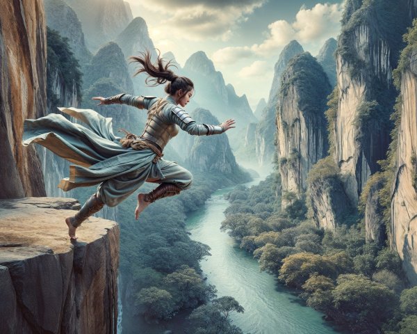 Fearless Leap Against Majestic Mountain Landscape