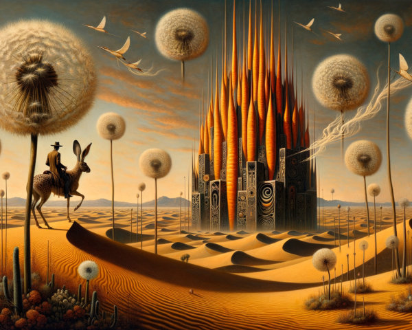 Surreal Landscape with Dandelions and Castle