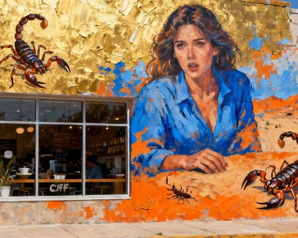 Expressionist Street Painting of Woman and Scorpions