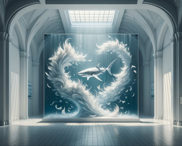 Mural of Shark in Turbulent Waves with Heart Shape