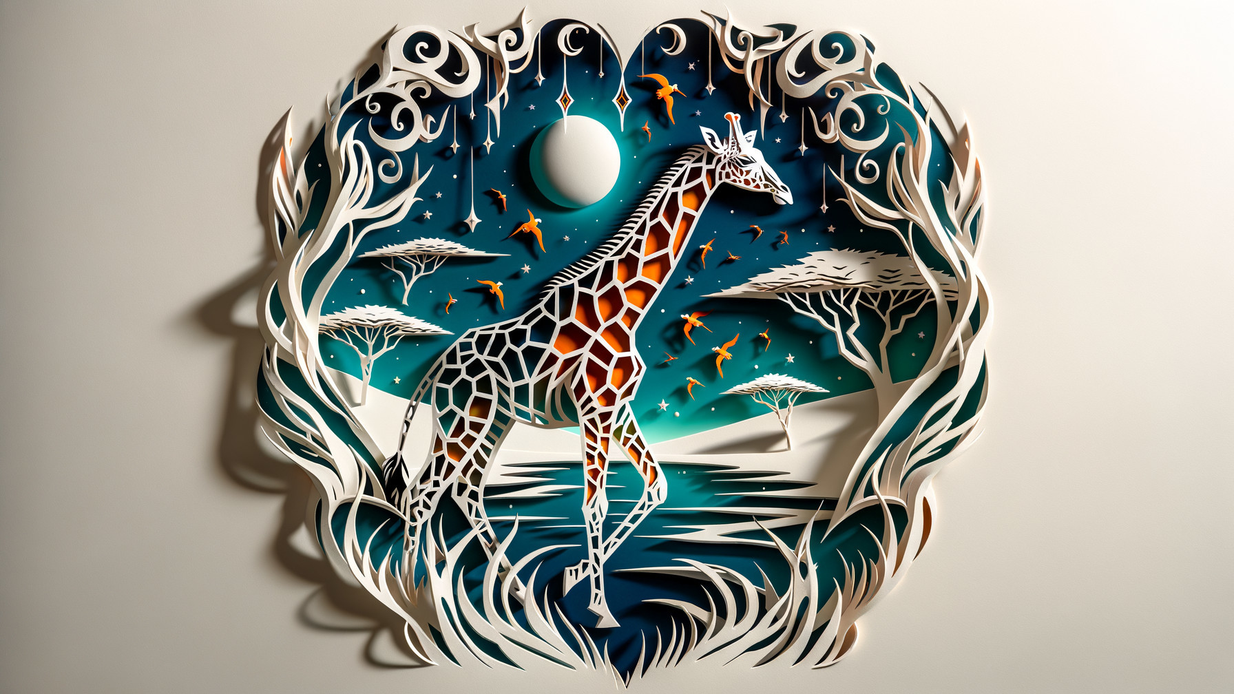 Majestic Giraffe Paper Art with Vibrant Nature Backdrop