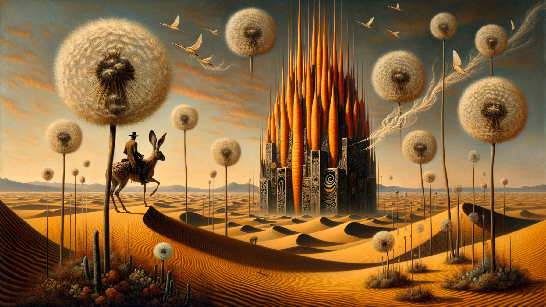 Surreal Landscape with Dandelions and Castle