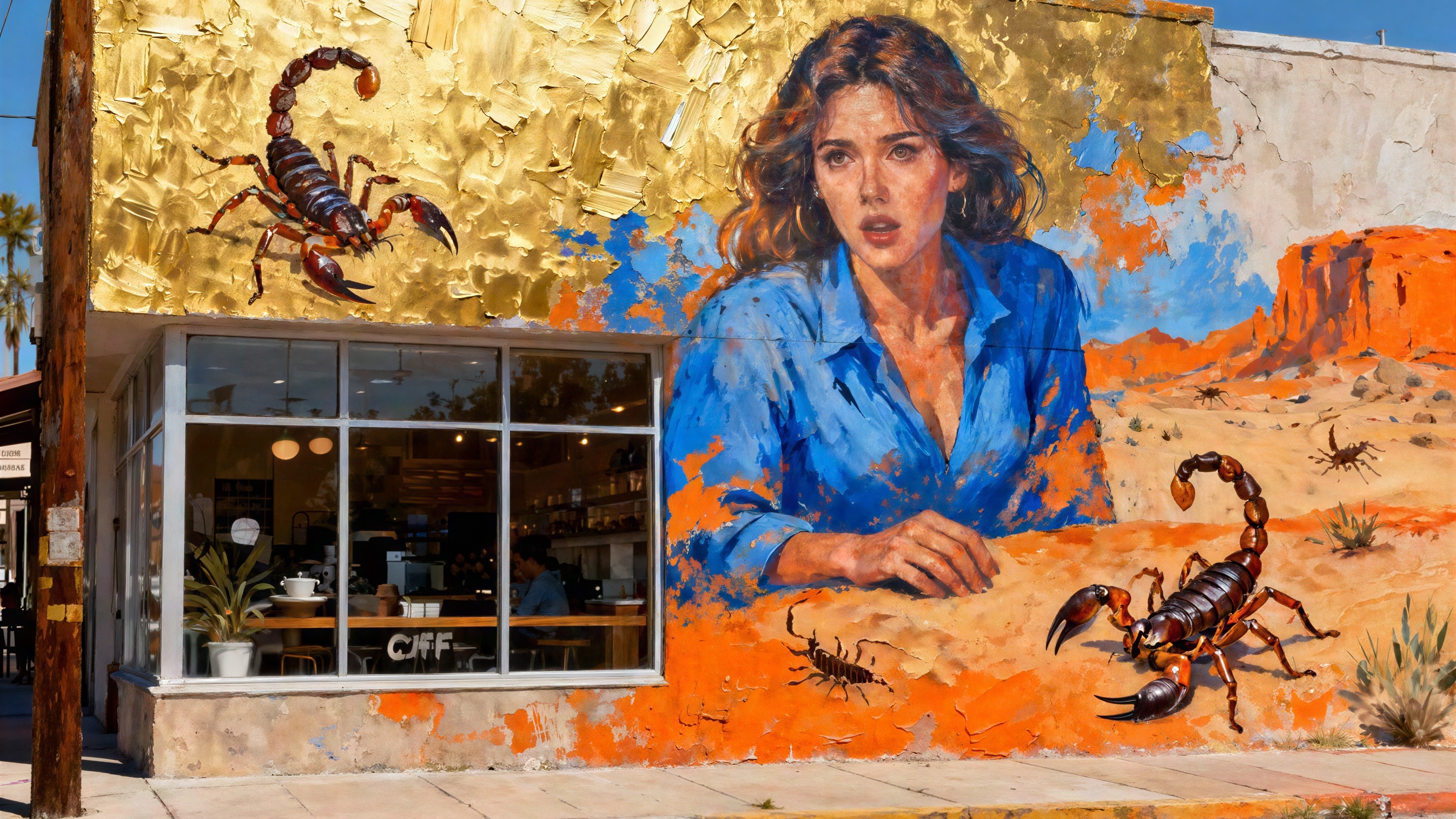 Expressionist Street Painting of Woman and Scorpions